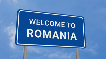 Welcome to Romania Road Sign on Clear Blue Sky 