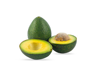 ripe avocado and half cut on white background,isolated