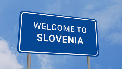 Welcome to Slovenia Road Sign on Clear Blue Sky 
