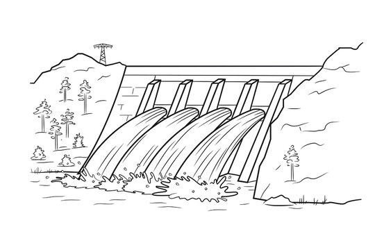 Hydro power station vector stock illustration.