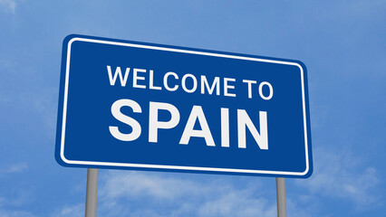Welcome to Spain Road Sign on Clear Blue Sky 
