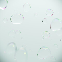 Close up Bubble water Floating creative idea isolate on color background for copy space. 3D Render. Selective focus.