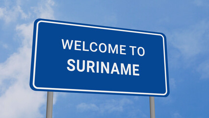 Welcome to Suriname Road Sign on Clear Blue Sky 