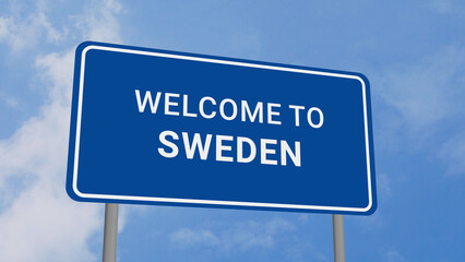 Welcome to Sweden Road Sign on Clear Blue Sky 