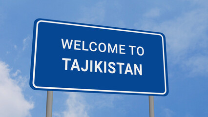 Welcome to Tajikistan Road Sign on Clear Blue Sky 