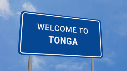 Obraz premium Welcome to Tonga Road Sign on Clear Blue Sky 