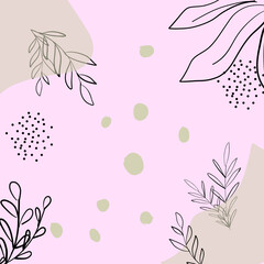 Background and pattern with abstract spots and leaves, circles.