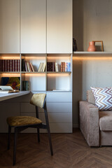 Fototapeta na wymiar comfortable workplace, modern living room in loft style