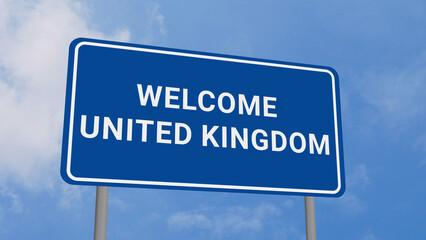 Welcome to United Kingdom Road Sign on Clear Blue Sky 