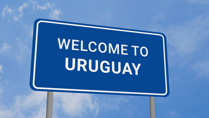 Obraz premium Welcome to Uruguay Road Sign on Clear Blue Sky 