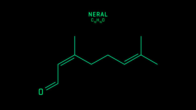Neral Skeletal Formula or Molecular Structure Symbol on black background