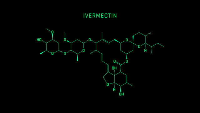 Ivermectin Skeletal Formula or Molecular Structure Symbol on black background