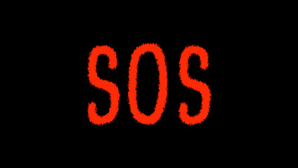 Red SOS text Writing and on Black Background