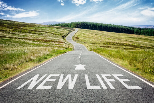 New life sign on the road concept for fresh start, new job or career, new year resolution, dieting or healthy lifestyle