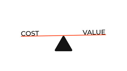 Balance Scales or Seesaw of Cost and Value on White Background