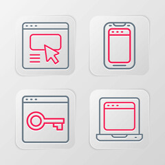 Set line Laptop with browser window, Secure your site HTTPS, SSL, Mobile phone and UI or UX design icon. Vector
