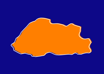 Outline map of Bhutan, stylized concept map of Bhutan. Orange map on blue background.