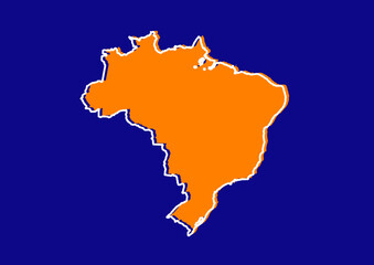 Outline map of Brazil, stylized concept map of Brazil. Orange map on blue background.