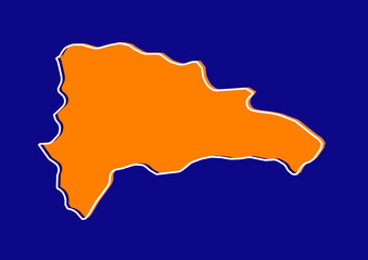 Outline map of Dominican Republic, stylized concept map of Dominican Republic. Orange map on blue background.