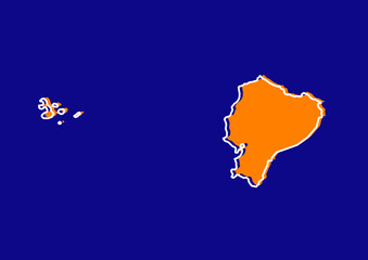Outline map of Ecuador, stylized concept map of Ecuador. Orange map on blue background.