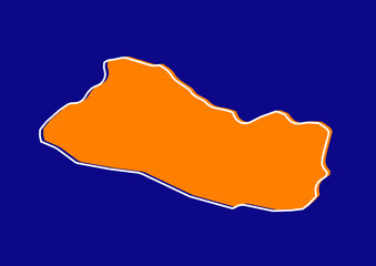 Outline map of El Salvador, stylized concept map of El Salvador. Orange map on blue background.