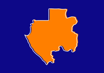 Outline map of Gabon, stylized concept map of Gabon. Orange map on blue background.