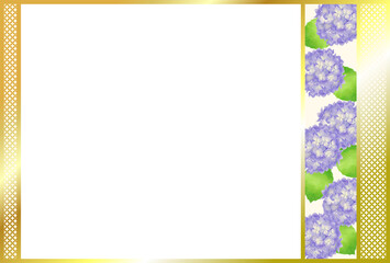 水彩タッチで描いた紫陽花の和風装飾素材／Japanese-style decorative material of hydrangea drawn with a watercolor touch