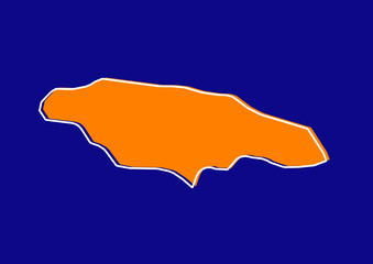 Outline map of Jamaica, stylized concept map of Jamaica. Orange map on blue background.