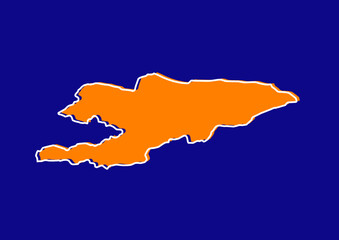Outline map of Kyrgyzstan, stylized concept map of Kyrgyzstan. Orange map on blue background.