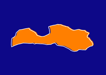 Outline map of Latvia, stylized concept map of Latvia. Orange map on blue background.