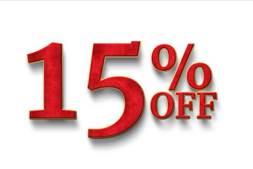 Red 15 Percent off 3d Sign on White Background
