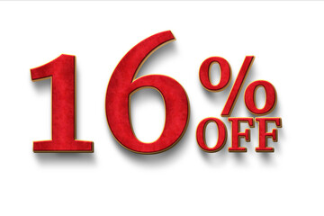 Red 16 Percent off 3d Sign on White Background