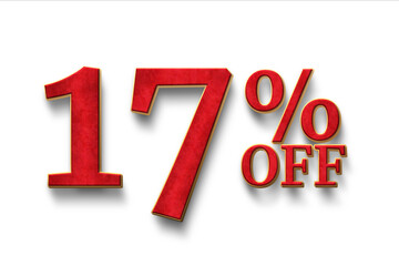 Red seventeen percent off. Discount 17%. 3D illustration.