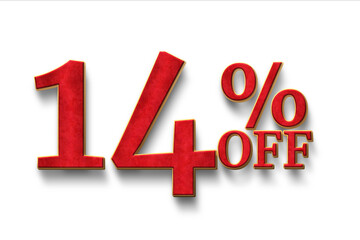 Discount 14 percent off. 3D illustration on white background.