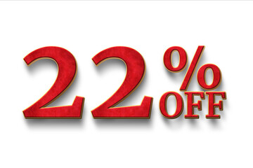 Red 22 Percent off 3d Sign on White Background