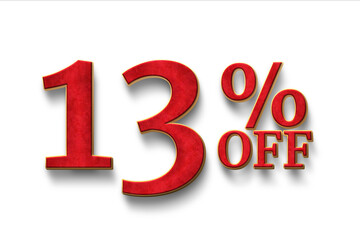 Discount 13 percent off. 3D illustration on white background.