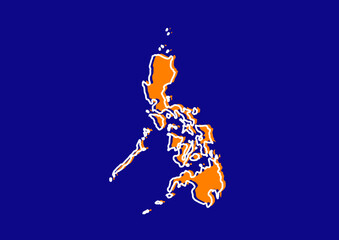 Fototapeta na wymiar Outline map of Philippines, stylized concept map of Philippines. Orange map on blue background.