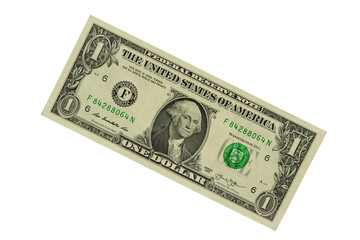 Front side of one US Dollar paper banknote isolated on white background