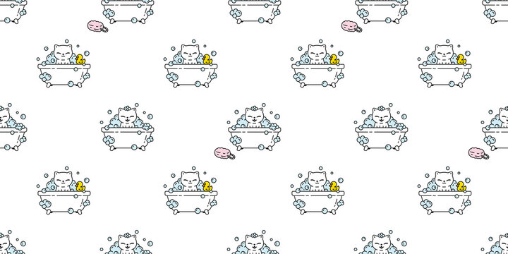 cat seamless pattern vector kitten icon shower bath calico soap shampoo pet puppy cartoon character gift wrapping paper tile background repeat wallpaper scarf isolated symbol illustration doodle desig