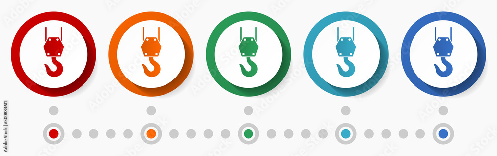 Aufkleber crane hook concept vector icon set, infographic template, flat design circle colorful web buttons in