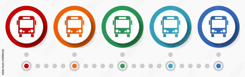 Poster bus, travel concept vector icon set, infographic template, flat design circle colorful web buttons i