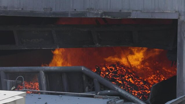 Cooling of coke oven coal after the coking process close up. Coke oven coal production. Metallurgical enterprise