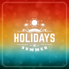 Summer holidays typography label design on grunge textured paper background. Vector illustration good for posters or flyers.