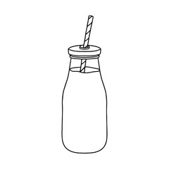 Glass bottle with cap and straw. Great for illustrating milk or other beverages.