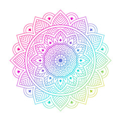 Colorful gradient ornamental ethnic mandala, vector illustration.