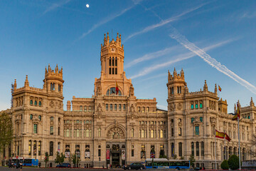 MADRID, SPAIN - April 22: Plaza de la Cibeles at sunset on April 22, 2013 in Madrid, Spain.