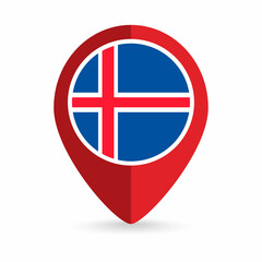 Map pointer with contry Iceland. Iceland flag. Vector illustration.