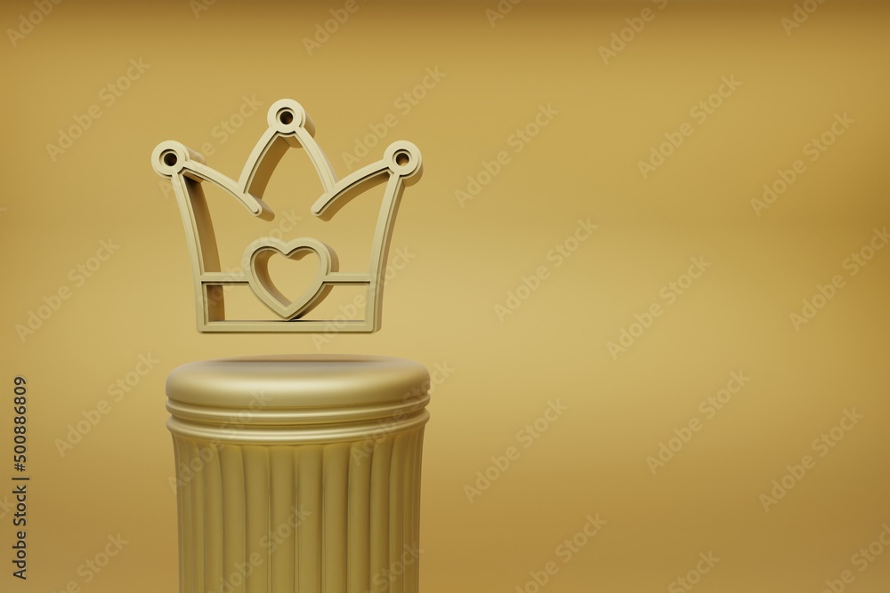 Poster Beautiful illustrations Golden crown with heart symbol icons on a golden column and wonderful background. 3d rendering illustration. Background pattern for design. Mothers Day.