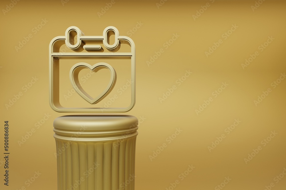 Poster Beautiful illustrations Golden Calendar with heart symbol icons on a golden column and wonderful background. 3d rendering illustration. Background pattern for design. Mothers Day.