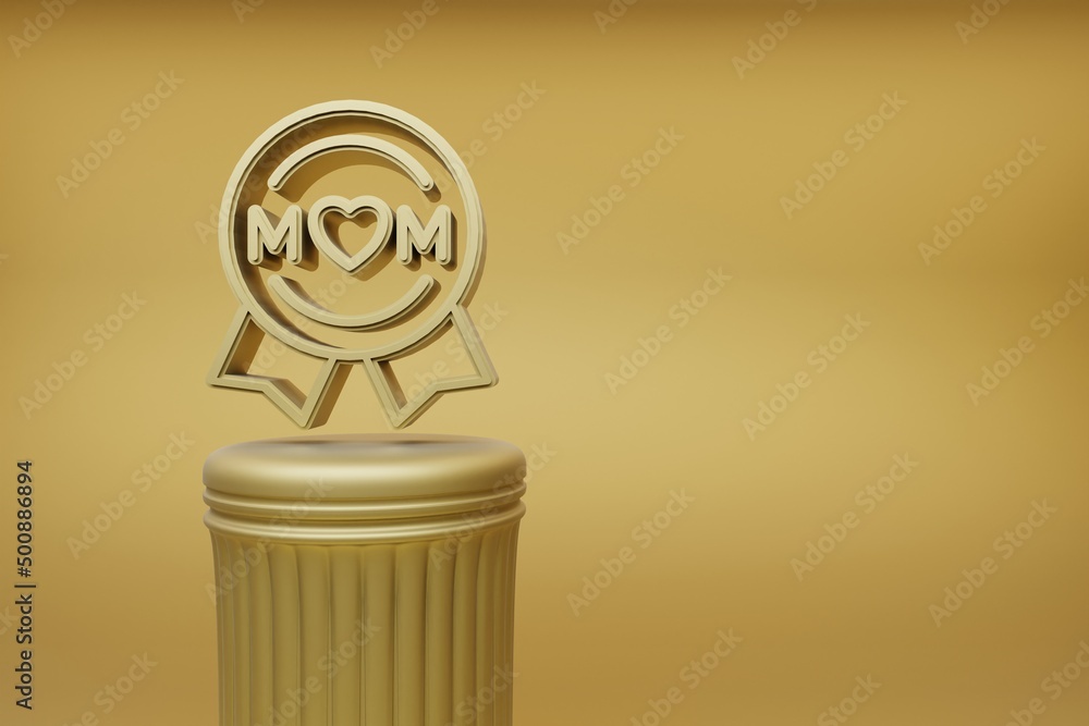 Aufkleber beautiful illustrations golden badge with word mom and heart symbol icons on a golden column and won